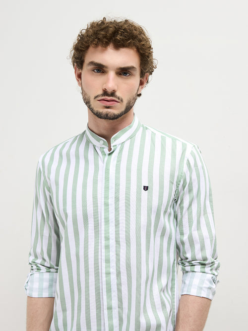 Green Vertical Stripes Casual Shirt