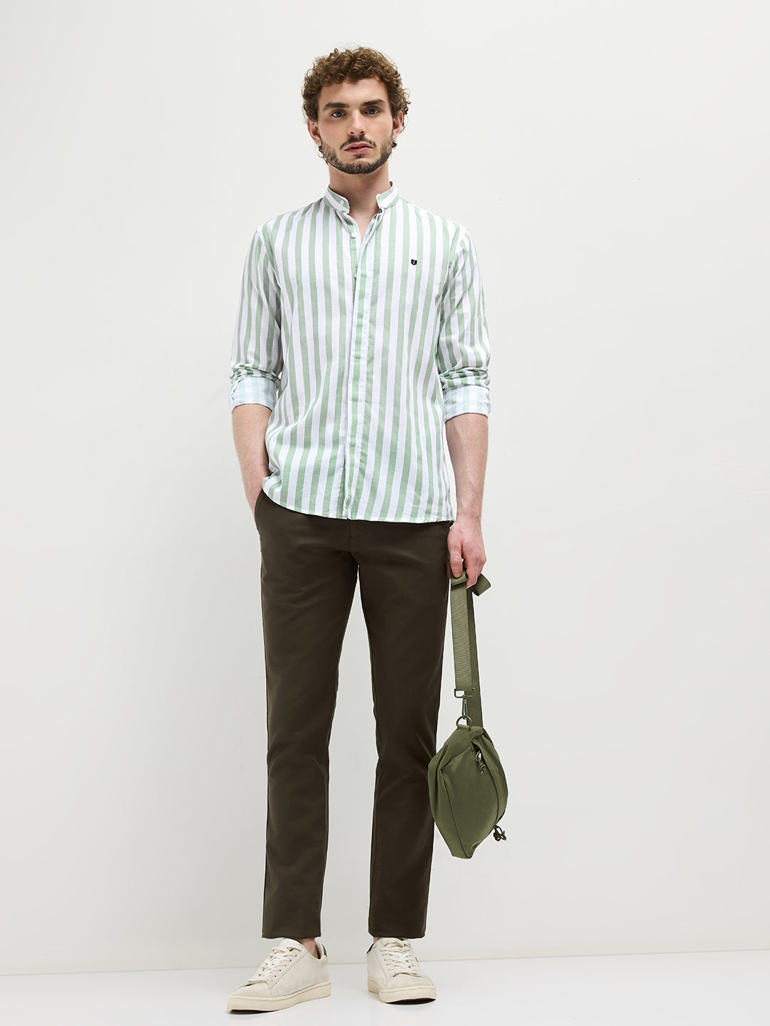 Green Vertical Stripes Casual Shirt