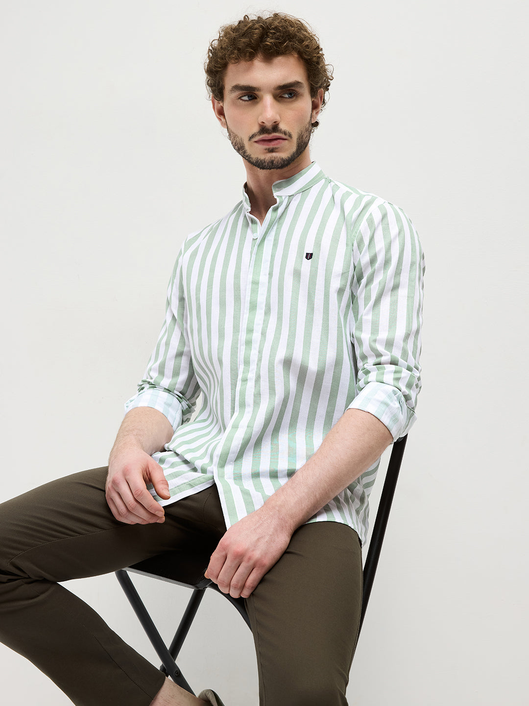 Green Vertical Stripes Casual Shirt