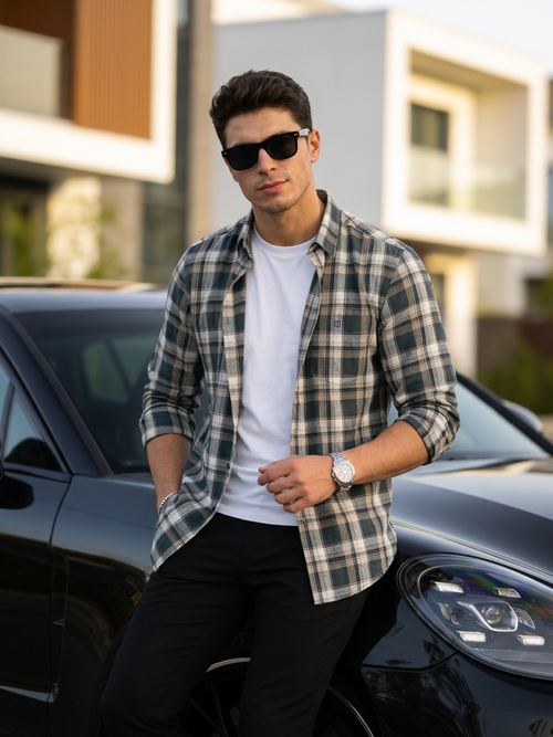 Dusty Sage and Ivory Checked Casual Shirt