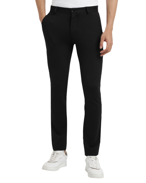Jet Black Lycra Cotton Stretchable Solid Trousers