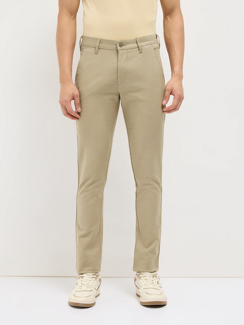 Khaki Solid Casual Trousers