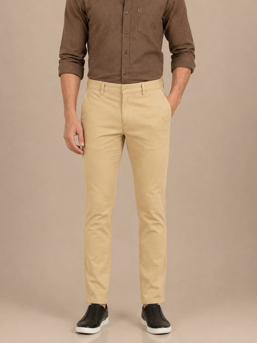Khaki Solid Casual Trousers