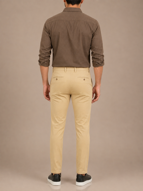 Khaki Solid Casual Trousers