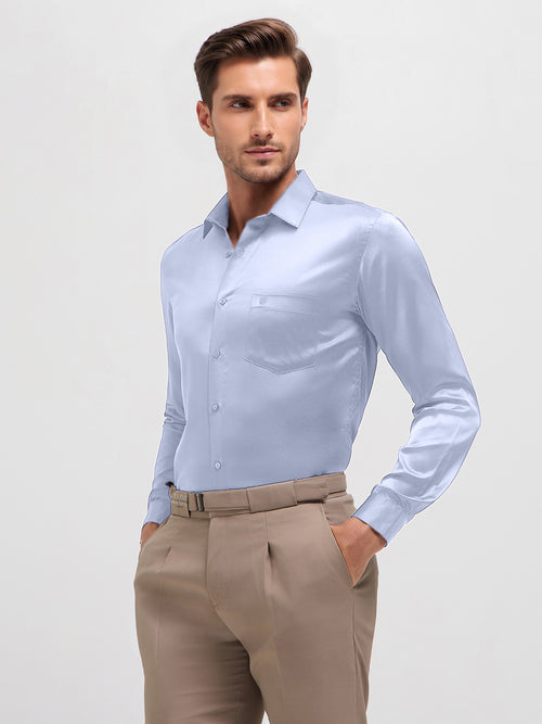 Light Blue Solid Satin Formal Shirt