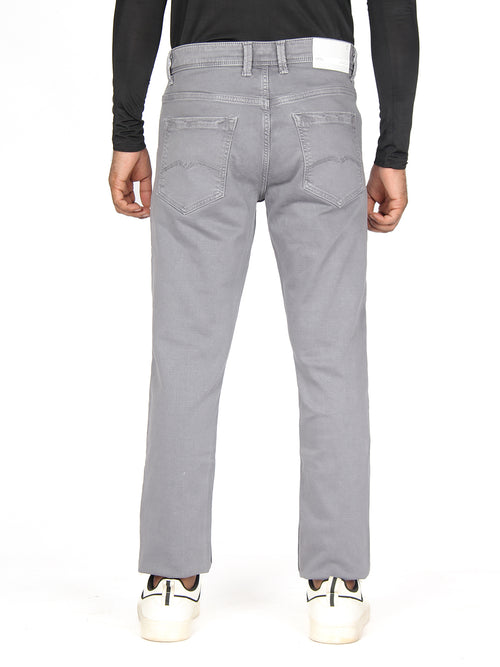 Light Grey Denim Cotton Stretch Solid Trousers