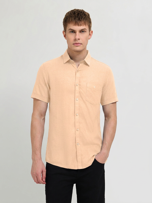 Pale Orange Solid Casual Shirt