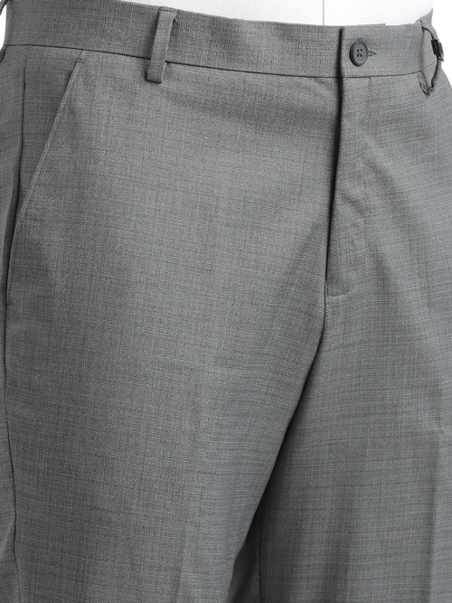 Grey Melange Cotton Formal Trousers