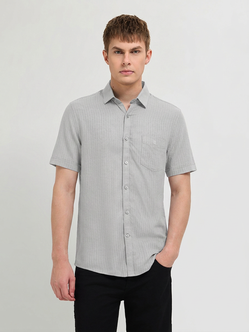 Warm Gray Solid Casual Shirt