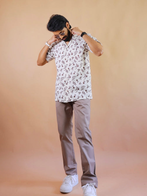 Maroon-Leaf Printed Casual Shirt