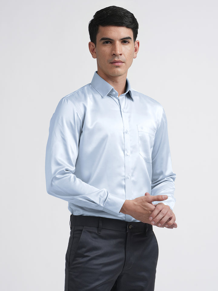 light blue satin shirt