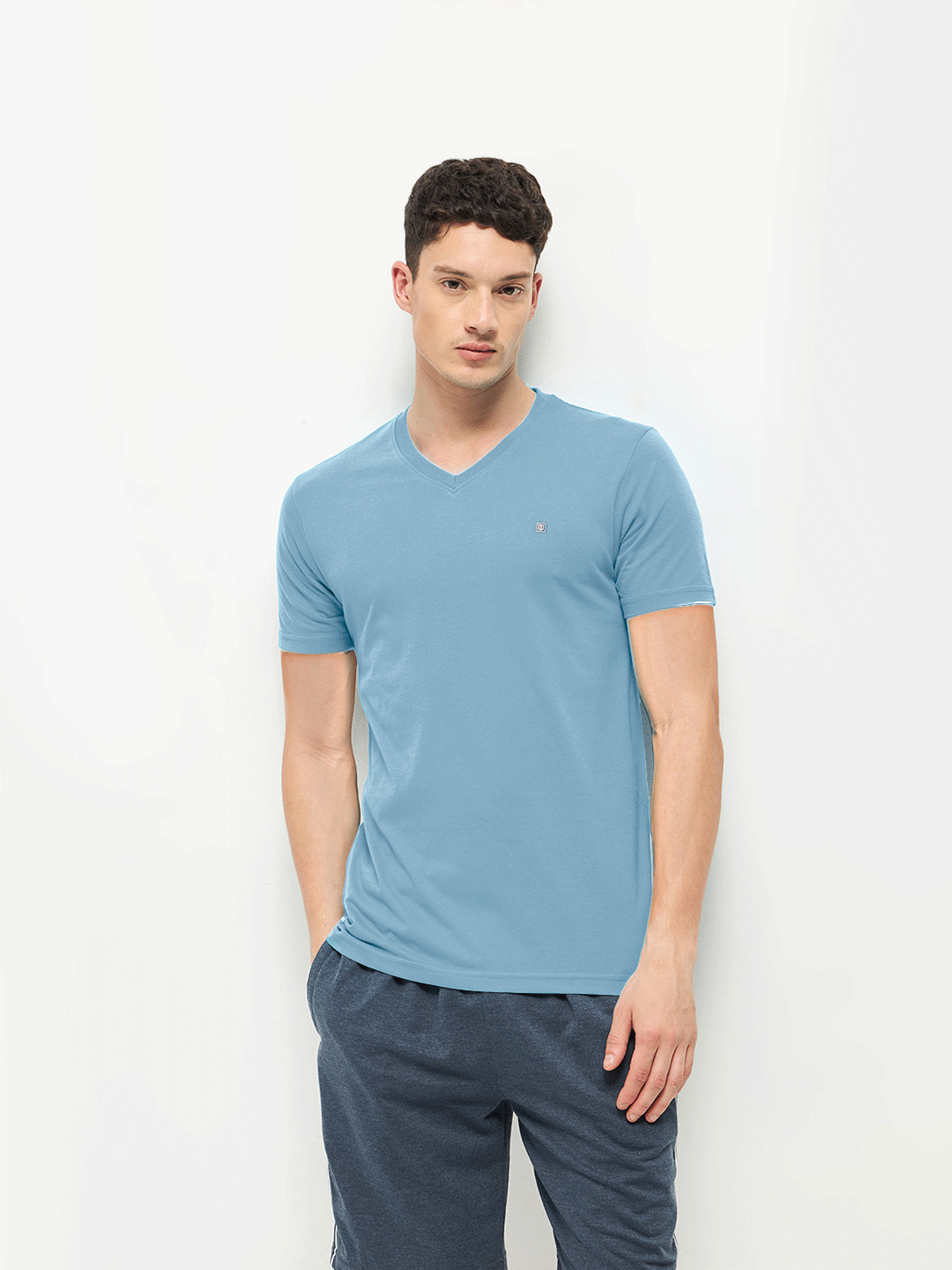 light blue v neck t shirt