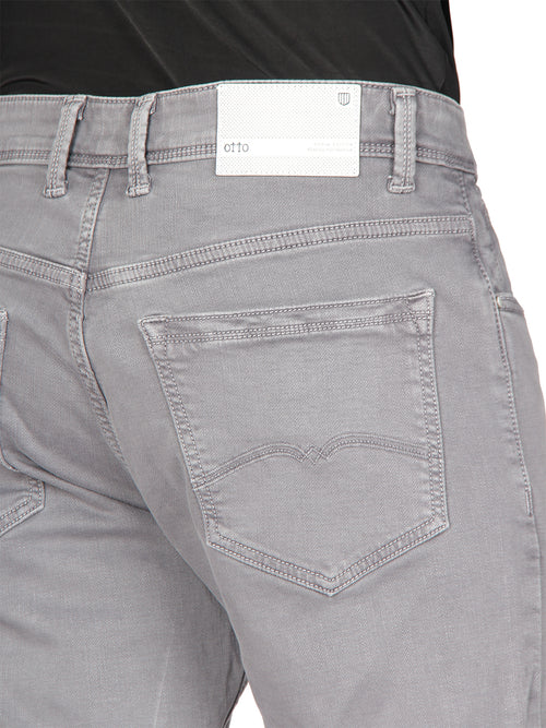 Light Grey Denim Cotton Stretch Solid Trousers