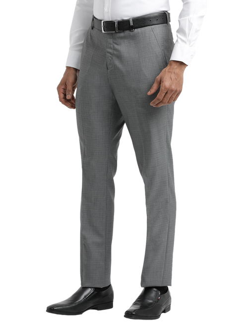 Grey Melange Cotton Formal Trousers