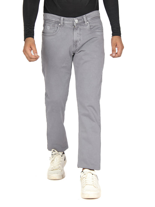 Light Grey Denim Cotton Stretch Solid Trousers