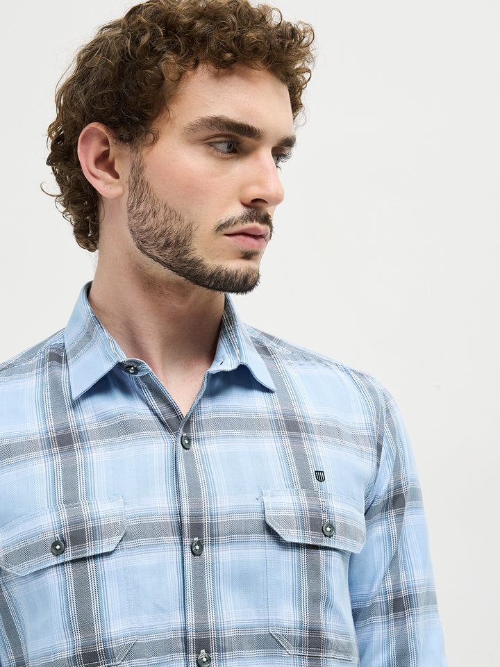 Sky Blue Checked Casual Shirt