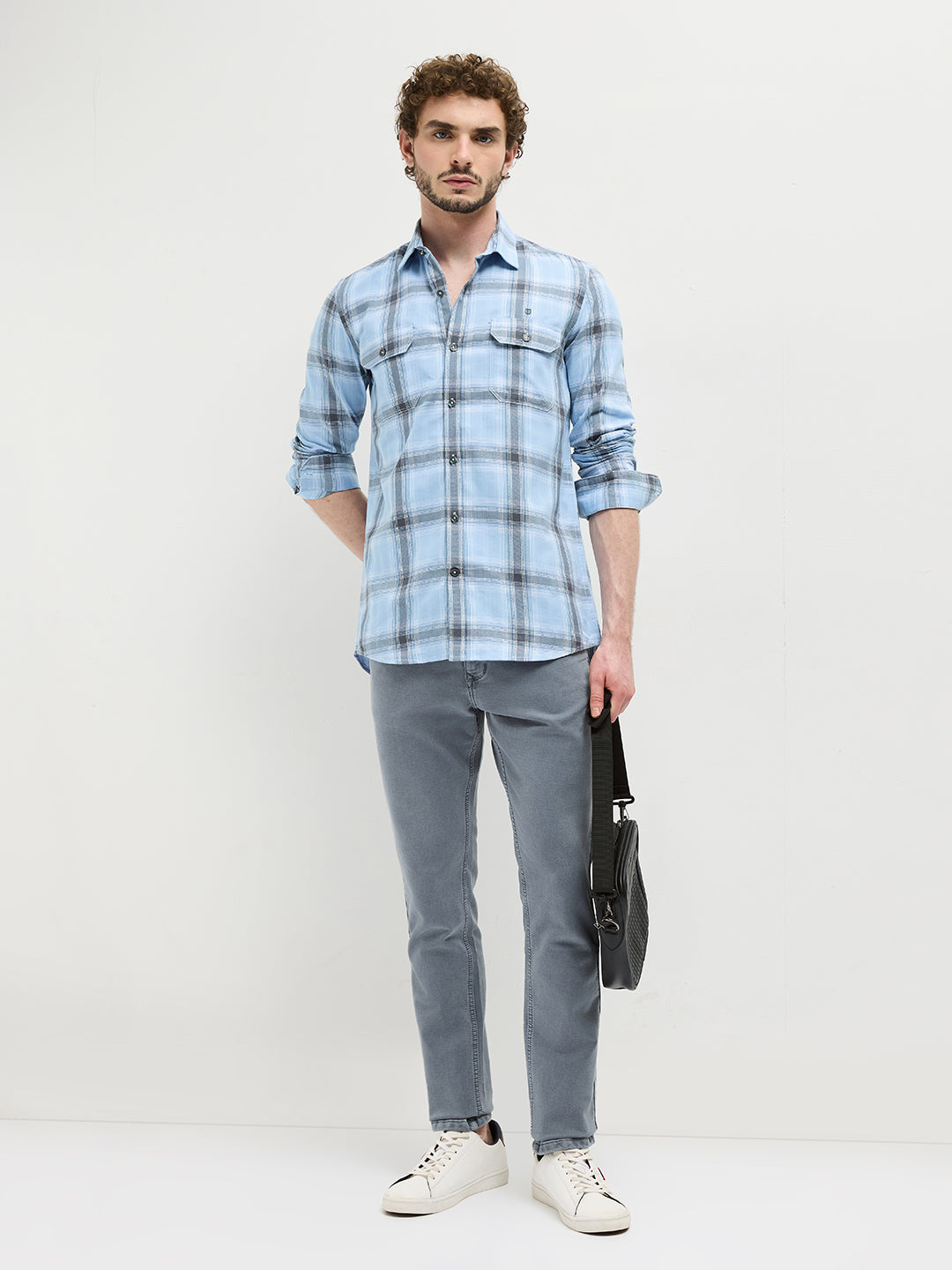 Sky Blue Checked Casual Shirt