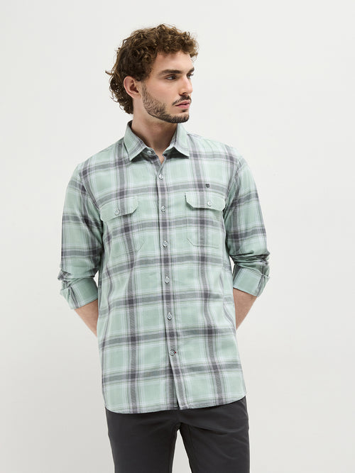 Mint Green Checked Casual Shirt