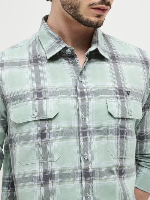 Mint Green Checked Casual Shirt