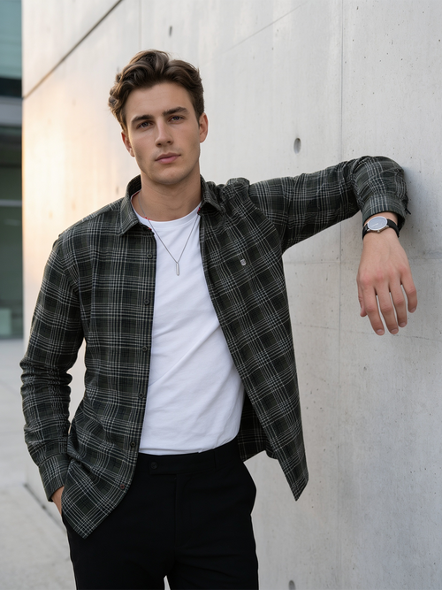 Moss Sage Checked Casual Shirt