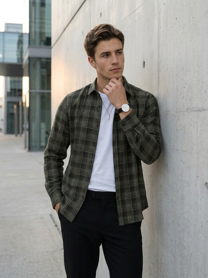 Moss Sage Checked Casual Shirt