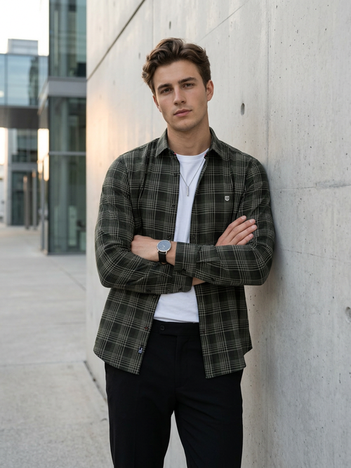 Moss Sage Checked Casual Shirt