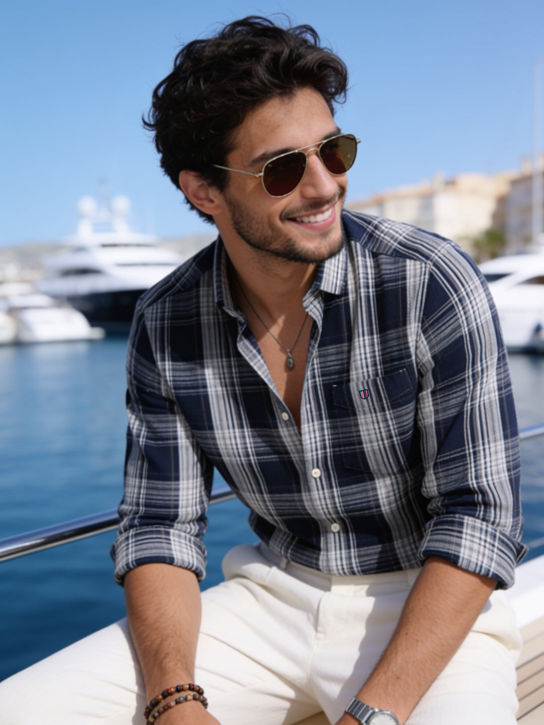 Frost Navy Blue Checked Casual Shirt