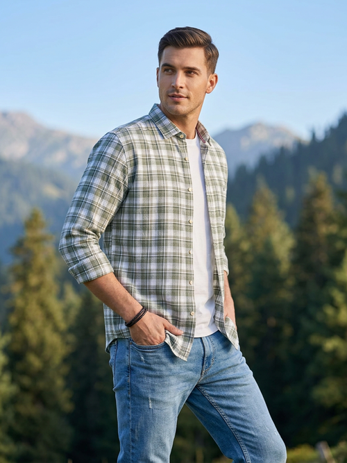 Pale Green Checked Casual Shirt