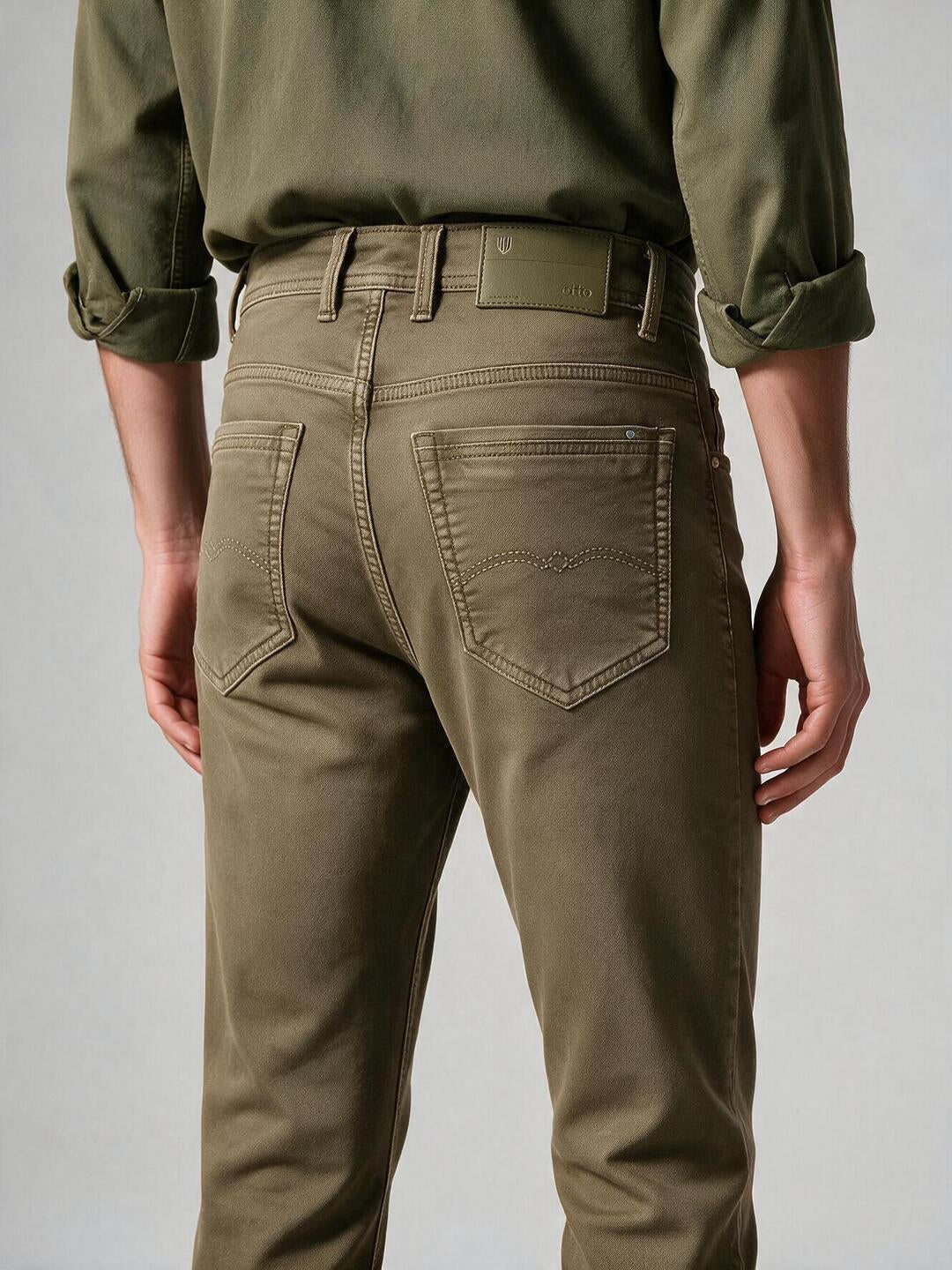 Sand Mouse Solid Casual Denim Trousers
