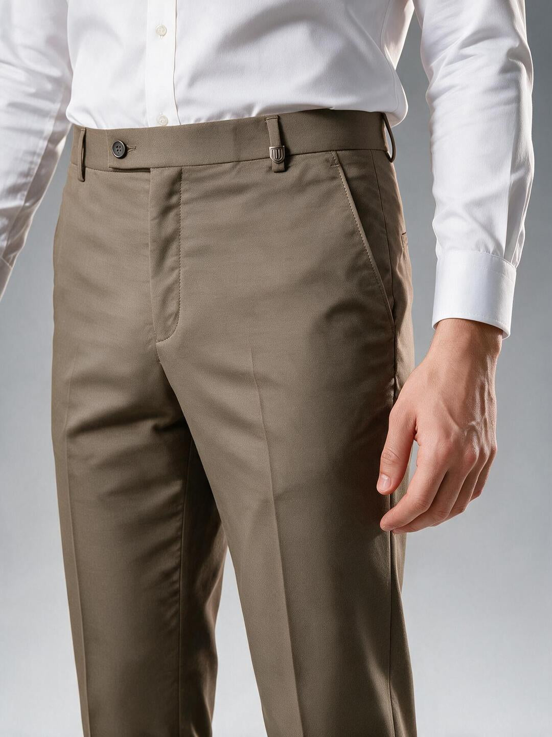 Taupe Brown Solid Formal Trousers