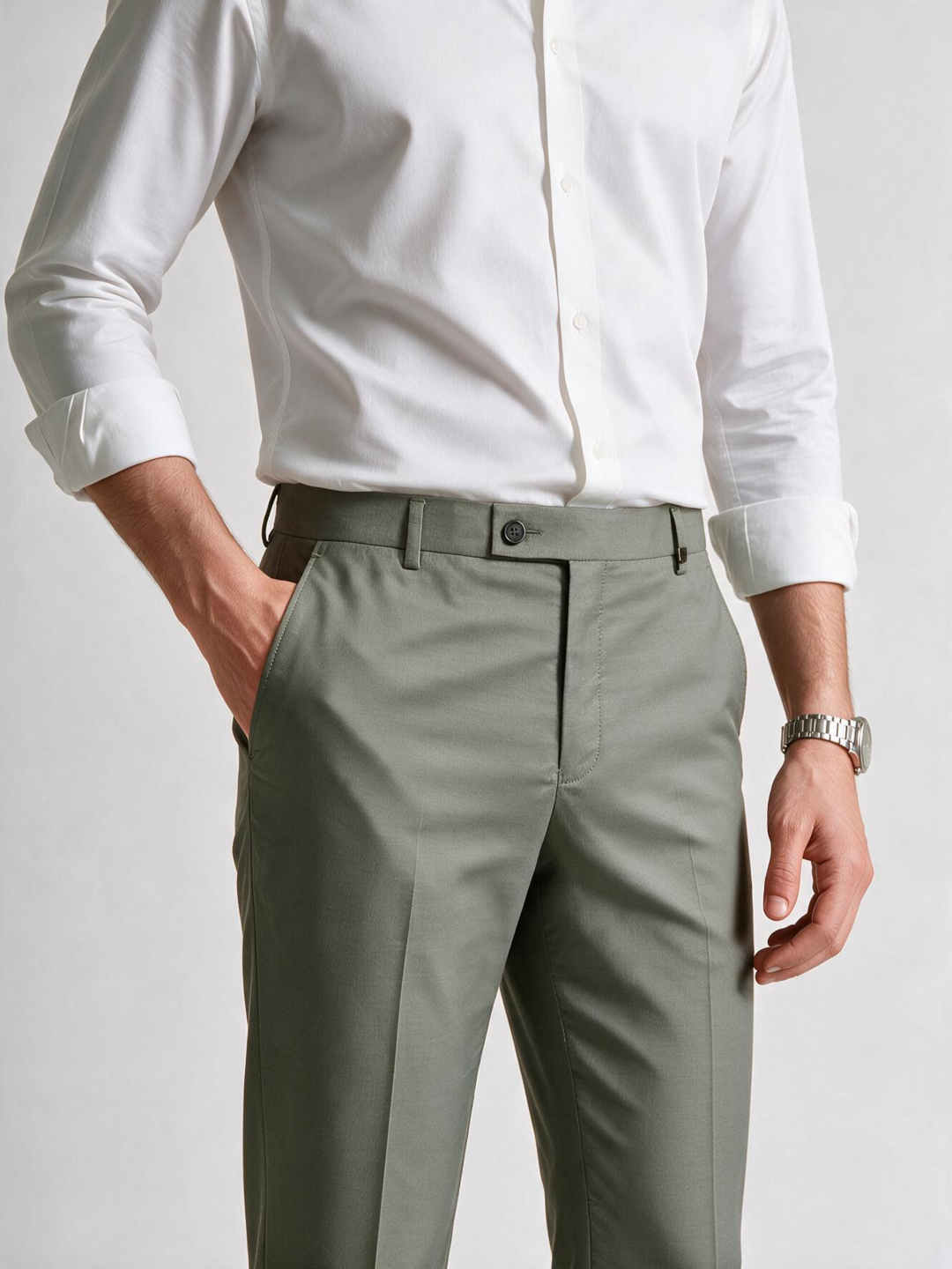 Moss Olive Solid Formal Trousers