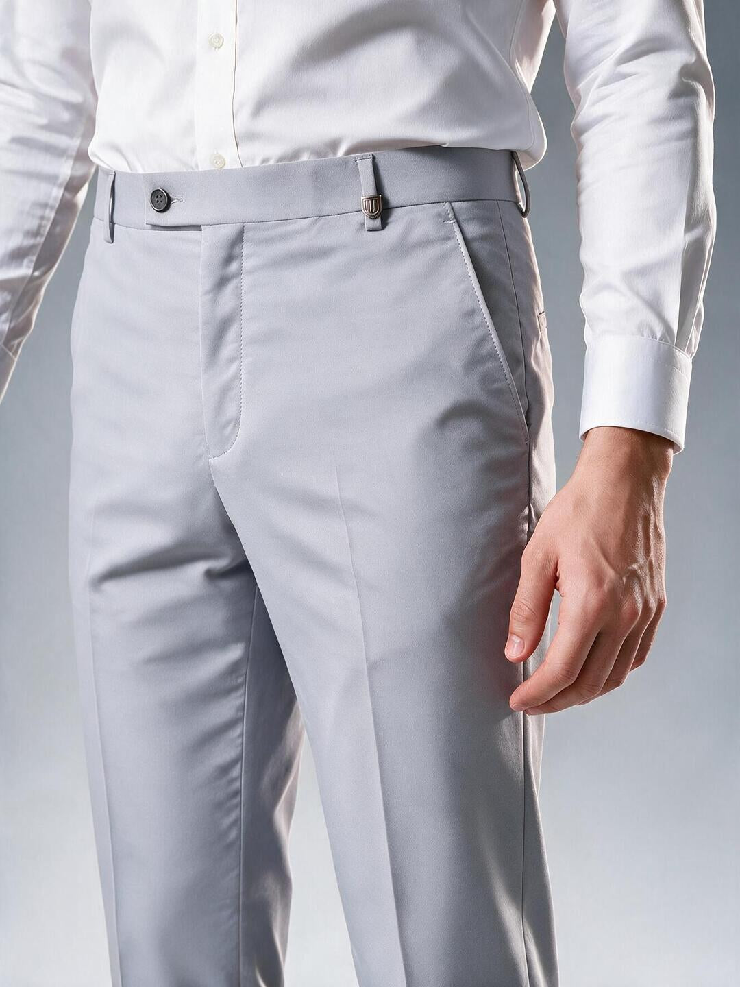 Pewter Grey Solid Formal Trousers