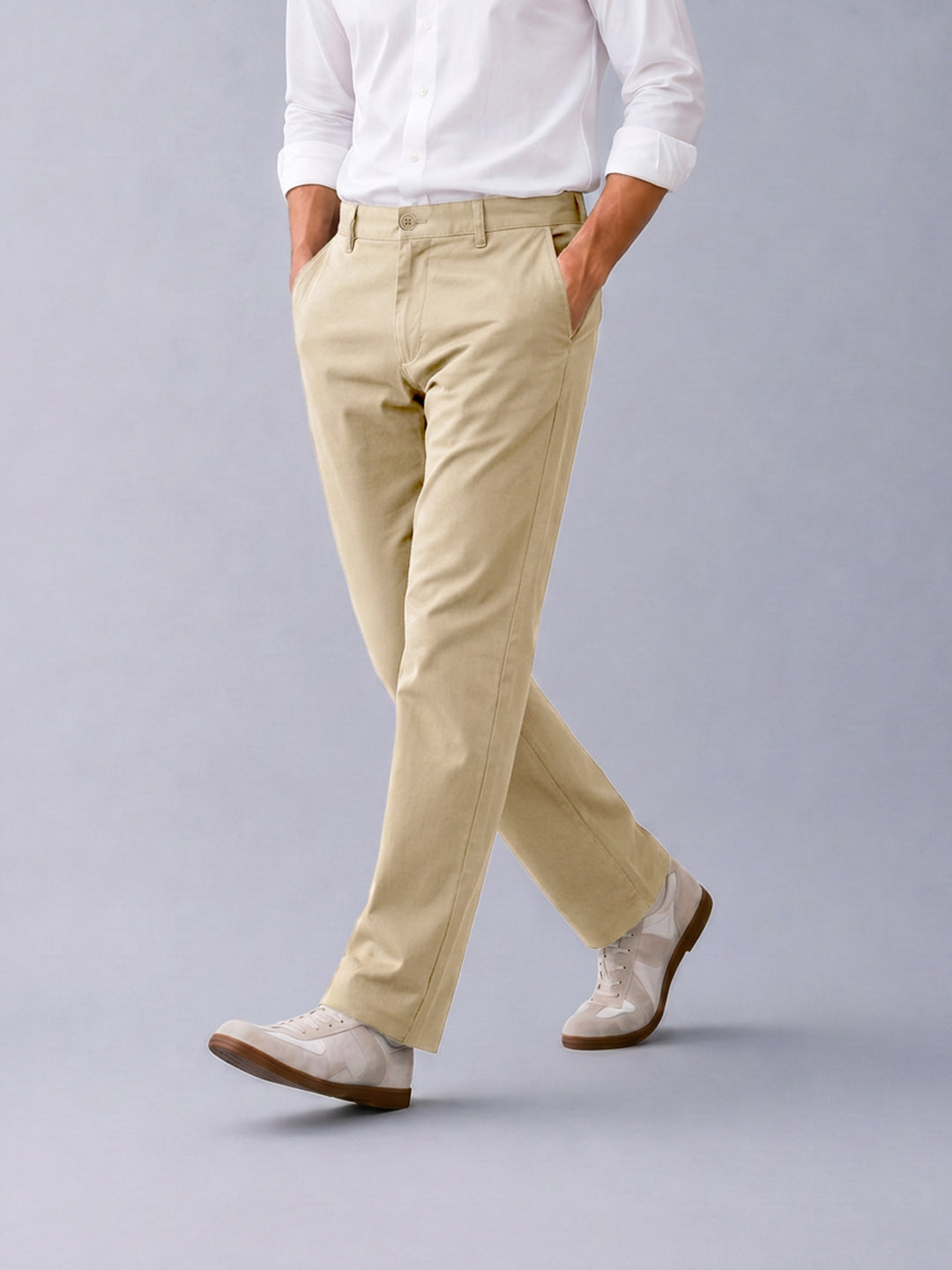 Dusty Beige Solid Casual Trousers