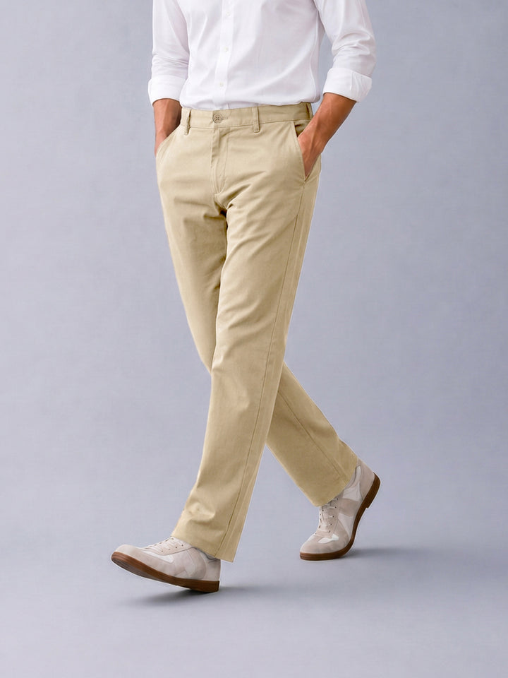 Dusty Beige Solid Casual Trousers