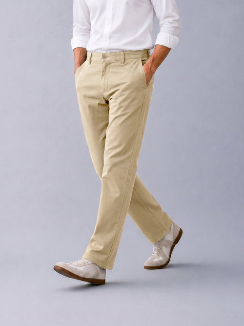 Dusty Beige Solid Casual Trousers