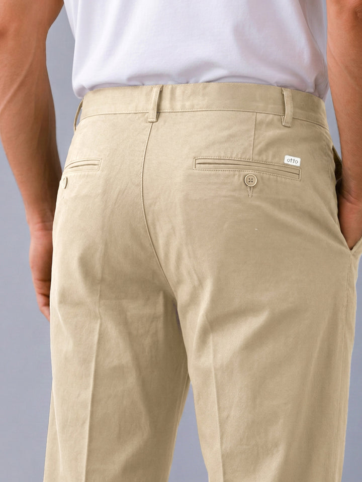Dusty Beige Solid Casual Trousers
