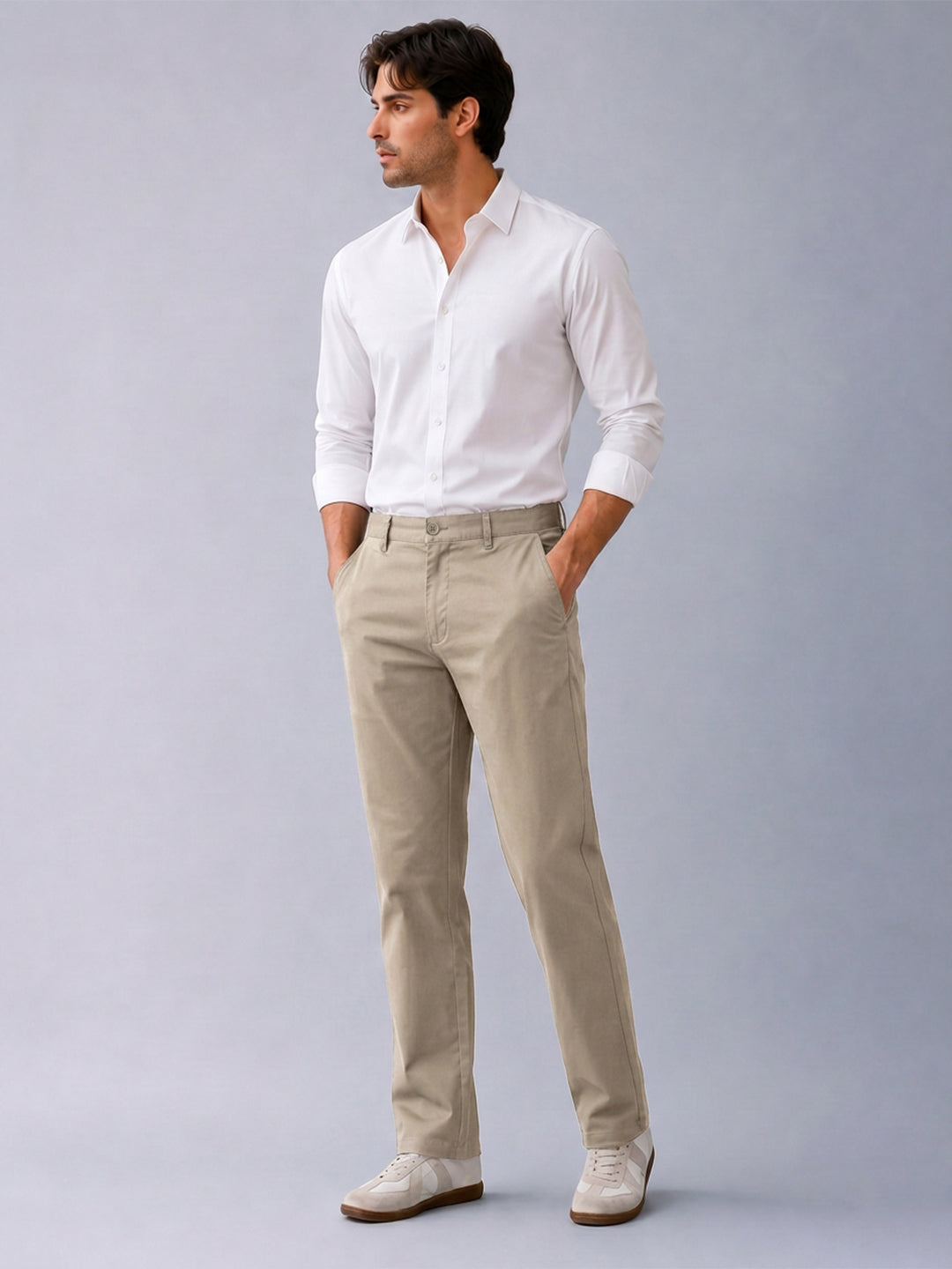 Light Mouse Solid Casual Trousers