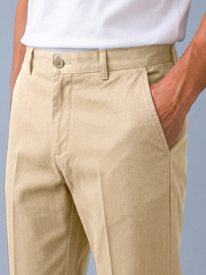 Dusty Beige Solid Casual Trousers