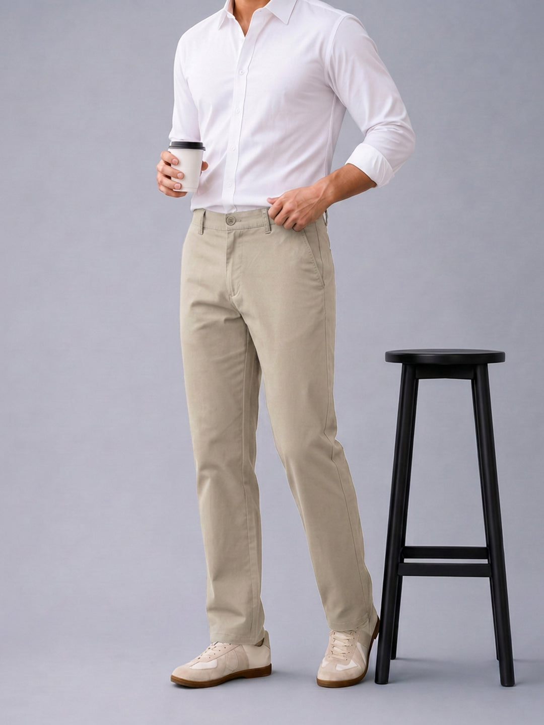 Light Mouse Solid Casual Trousers