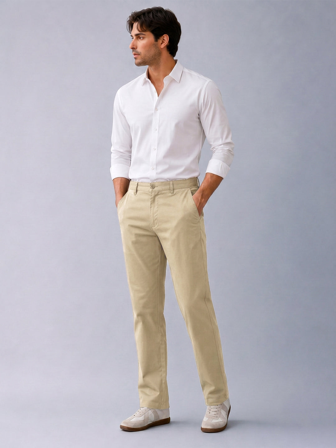 Dusty Beige Solid Casual Trousers