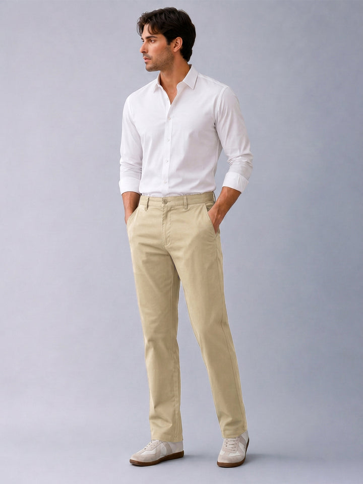 Dusty Beige Solid Casual Trousers