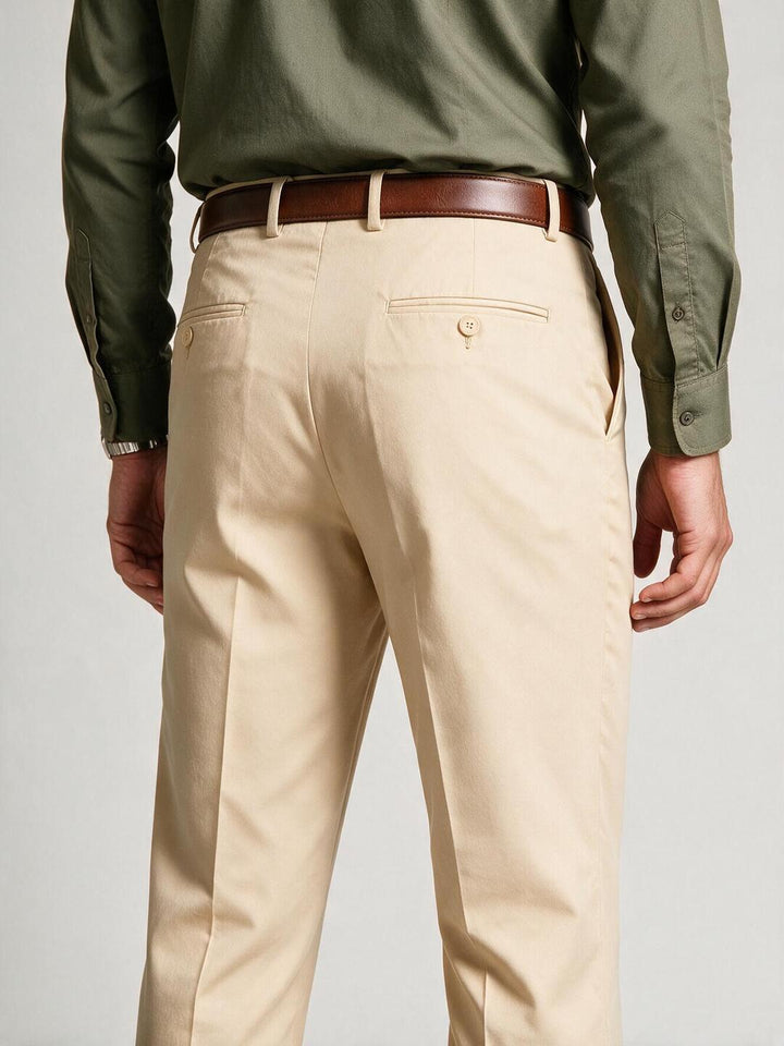 Ivory Beige Solid Formal Trousers