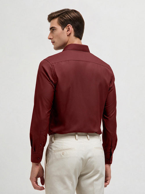 Brick Red Solid Formal Shirt
