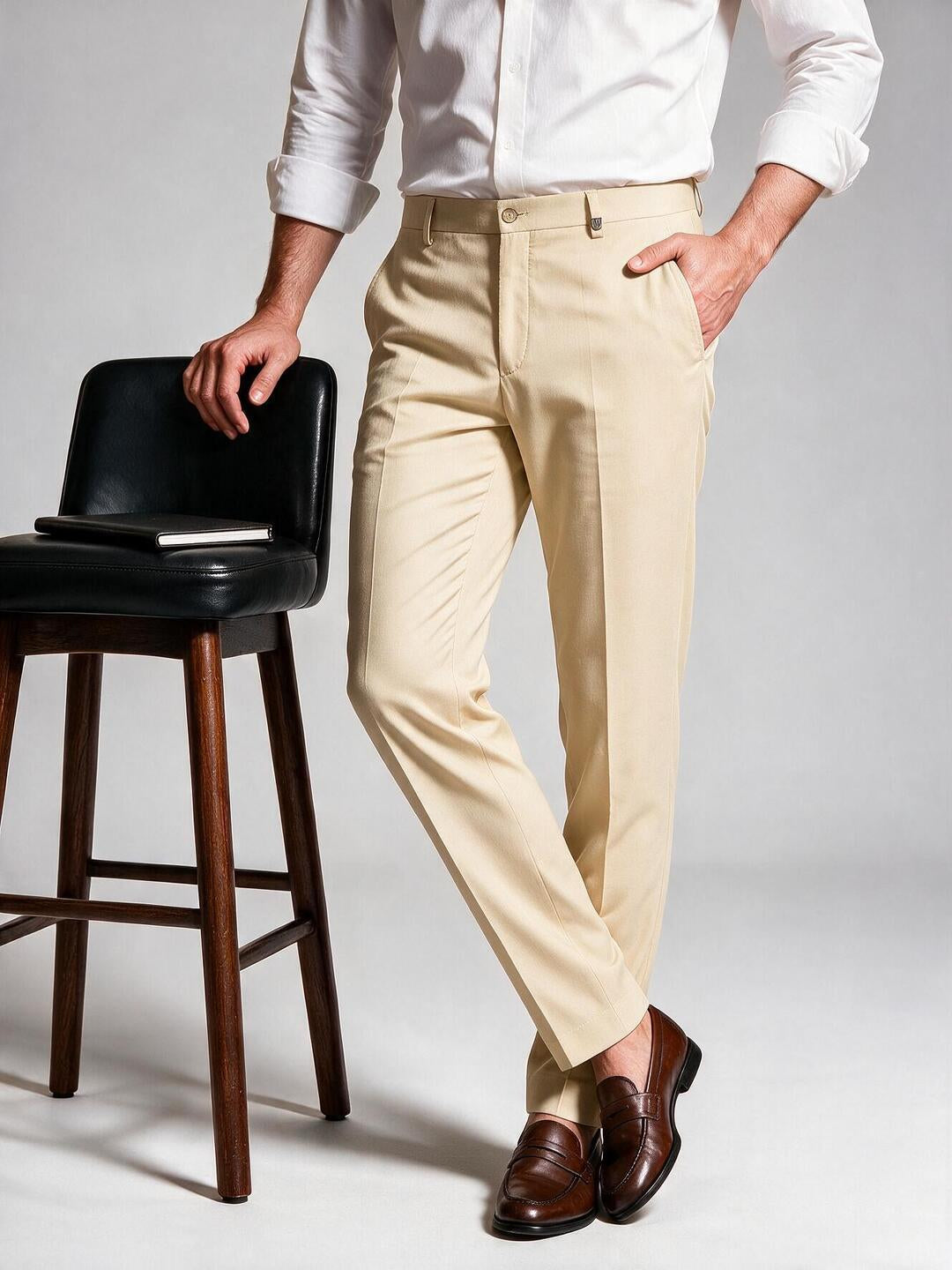 Champagne Beige Solid Formal Trousers