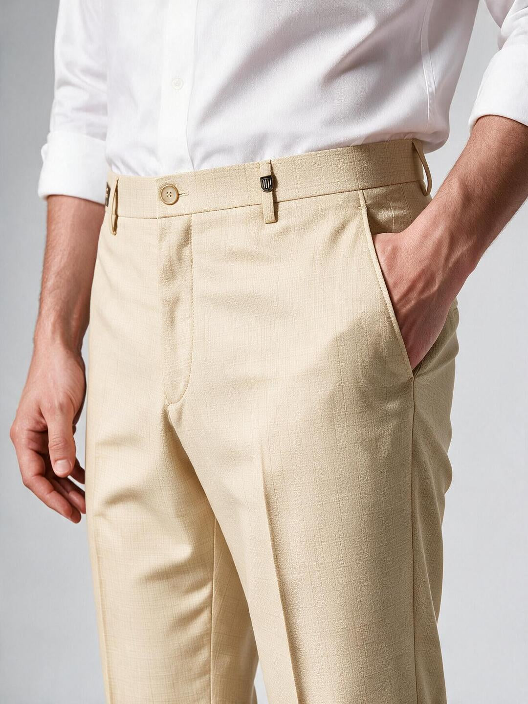 Champagne Beige Solid Formal Trousers