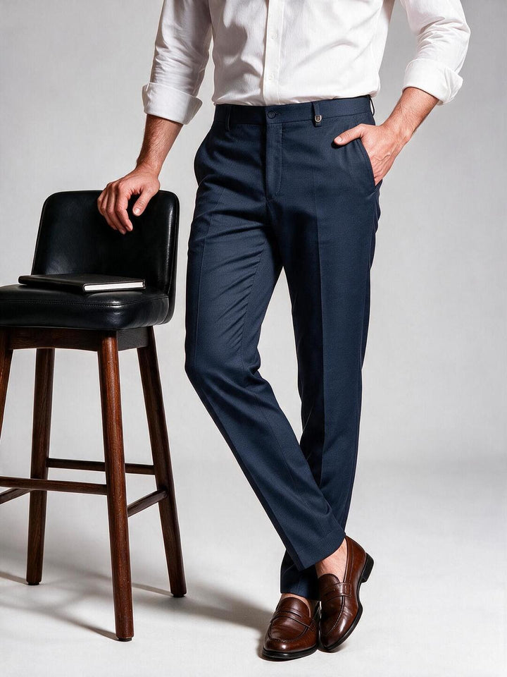 Ocean Blue Solid Formal Trousers