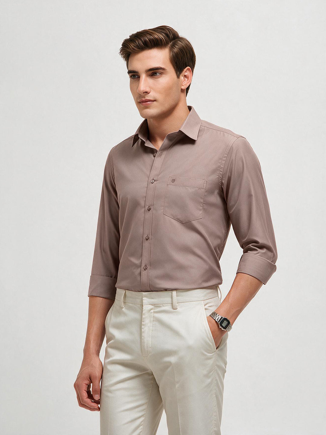 Ash Taupe Solid Formal Shirt