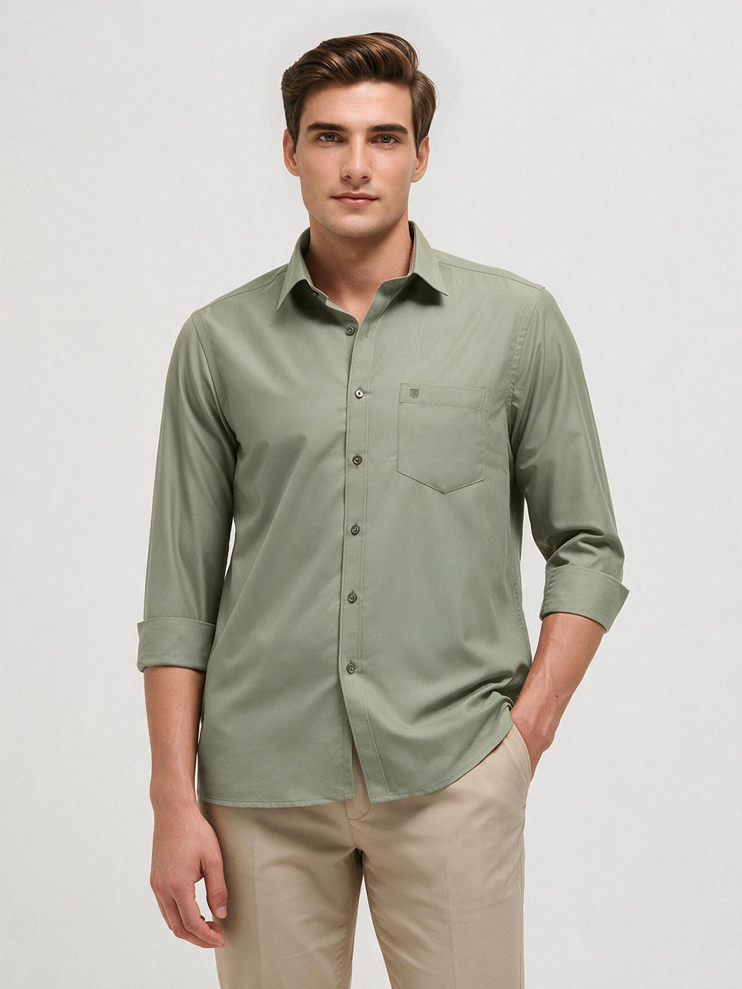 Pastel Olive Solid Formal Shirt