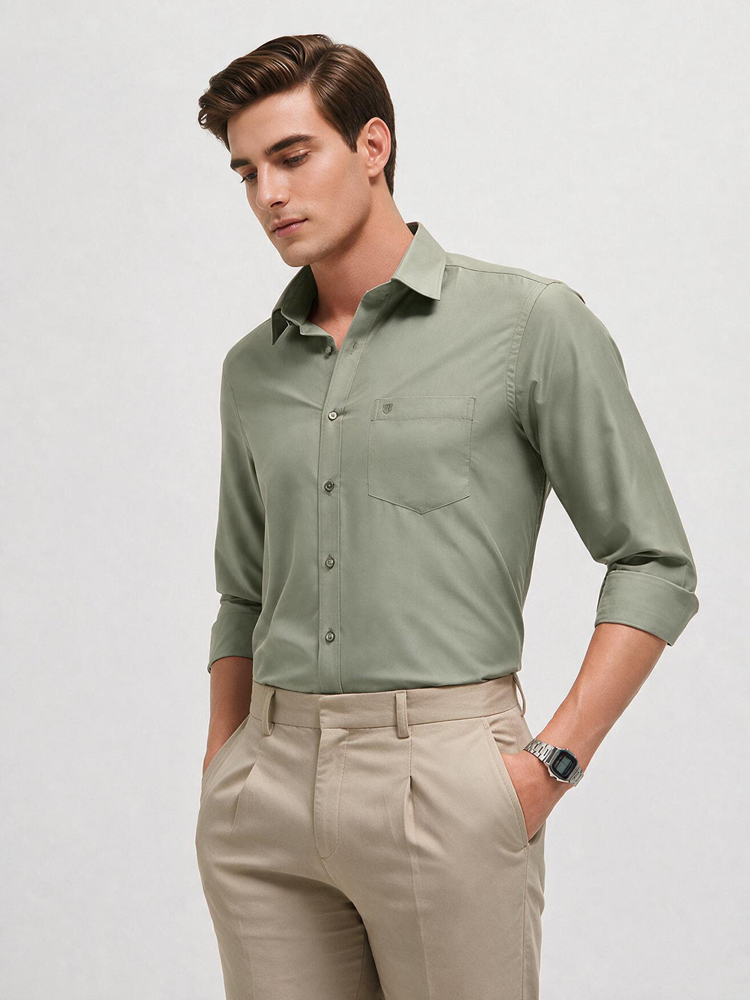 Pastel Olive Solid Formal Shirt