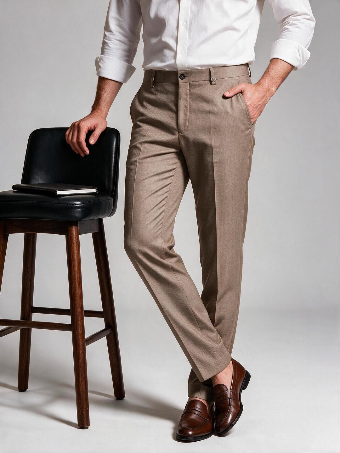Mink Brown Solid Formal Trousers